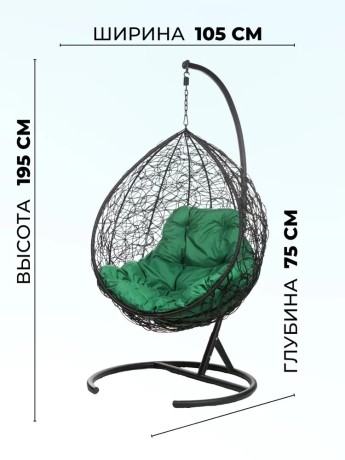 Кресло подвесное Bigarden "Tropica", черное, со стойкой, зеленая подушка