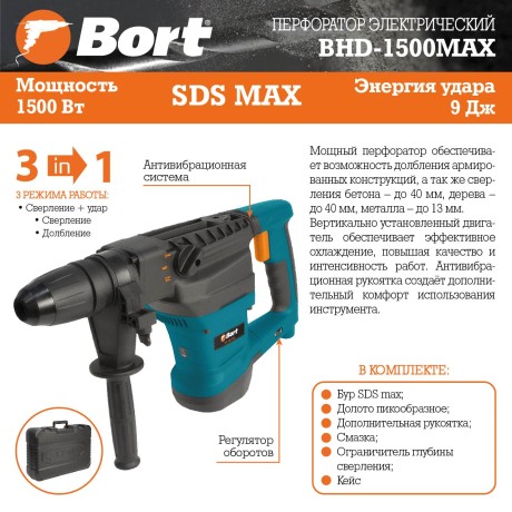 Перфоратор электрический BORT BHD-1500-MAX