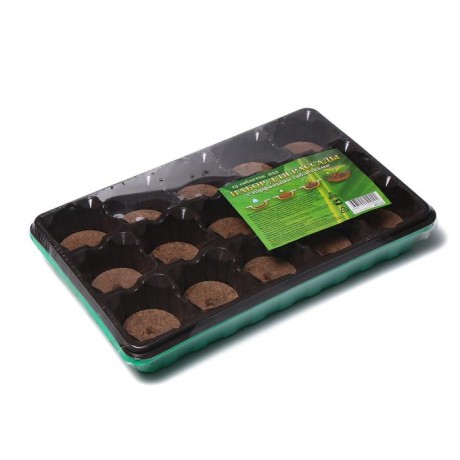 Набор для рассады: торфяная таблетка d = 5.5 см (15 шт.), кассета на 15 ячеек по 150 мл, поддон, зелёный