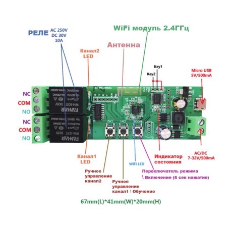 Реле питания WIFI Ps-Link ST-DC2 на 2 канала