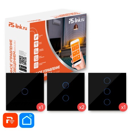 Комплект умного освещения Ps-Link PS-2406 / 4 выключателя / WiFi / Черные
