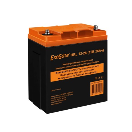 Батарея аккумуляторная EXEGATE HRL 12-26 (12V 26Ah, клеммы F3 (болт М5 с гайкой))