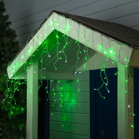 Гирлянда «Бахрома» 3 × 0.6 м, IP44, УМС, прозрачная нить, 160 LED, свечение зелёное, мерцание белым, 220 В