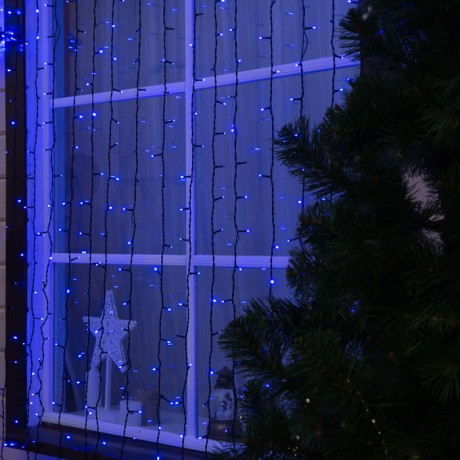 Гирлянда «Занавес» 2 × 6 м, IP44, УМС, тёмная нить, 1440 LED, свечение синее, 220 В