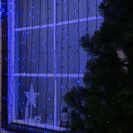 Гирлянда «Занавес» 2 × 9 м, IP44, УМС, тёмная нить, 1800 LED, свечение синее, 220 В