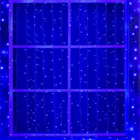 Гирлянда «Занавес» 2 × 9 м, IP44, УМС, белая нить, 1800 LED, свечение синее, 220 В