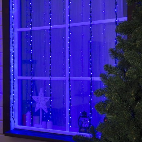 Гирлянда «Водопад» 2 × 1.5 м, IP44, тёмная нить, 400 LED, свечение синее, 8 режимов, 220 В