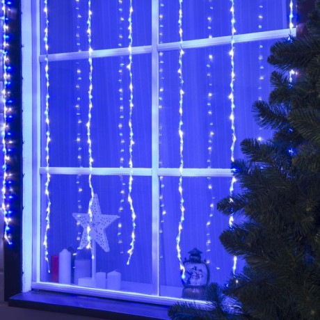 Гирлянда «Водопад» 2 × 1.5 м, IP44, прозрачная нить, 400 LED, свечение бело-синее, 8 режимов, 220 В