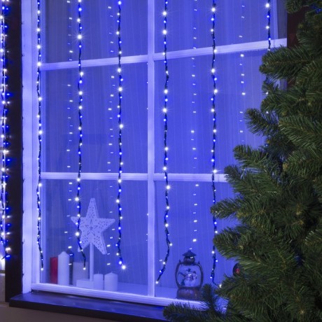Гирлянда «Водопад» 2 × 1.5 м, IP44, тёмная нить, 400 LED, свечение бело-синее, 8 режимов, 220 В