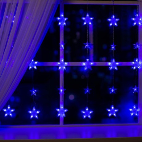Гирлянда «Бахрома» 2.4 × 0.9 м с насадками «Звёздочки», IP20, прозрачная нить, 186 LED, свечение синее, 8 режимов, 220 В