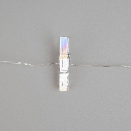 Гирлянда «Нить» 2 м роса с насадками «Прищепки», IP20, серебристая нить, 20 LED, свечение тёплое белое, ААх2