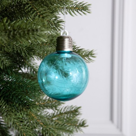 Ёлочный шар «Дед Мороз» голубой, батарейки, 1 LED, свечение тёплое белое