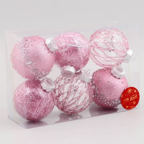 Набор шаров пластик d-8 см, 6 шт "Жаклин" розовый
