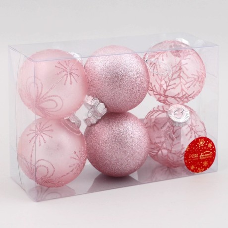 Набор шаров пластик d-8 см, 6 шт "Ночка" морозец, розовый
