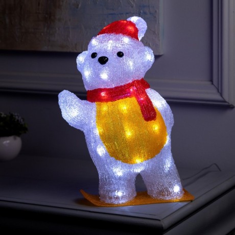 Светодиодная фигура «Мишка на доске» 25 × 35 × 19 см, акрил, 50 LED, 220 В, свечение белое