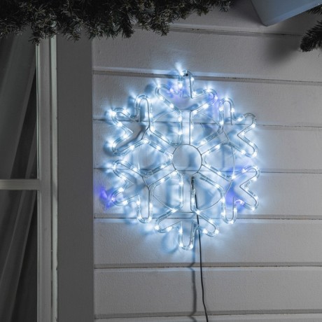 Светодиодная фигура «Снежинка», 52 см, дюралайт, 96 LED, 220 В, мерцание, свечение белый/синий